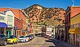 Downtown Bisbee located in the Mule Mountains with the large B on a hill in the background. Editorial credit: Nick Fox / Shutterstock.com