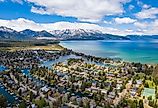 The gorgeous town of South Lake Tahoe on the shores of Lake Tahoe.