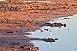 The red bluffs of the western edge of the Caprock, the Pecos River and Bitter Lakes National Wildlife Refuge at sunrise