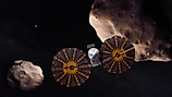 Artist rendering of the Lucy mission to explore Jupiter's Trojan asteroids. NASA’s Goddard Space Flight Center/Conceptual Image Lab/Adriana Gutierrez, Public domain, via Wikimedia Commons