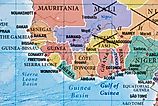 Senegal, Guinea, Liberia, Cote D'ivoire, Ghana, Togo, Benin, Burkina Faso on the world map.