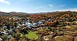Aerial view of Stowe, Vermont, in fall.