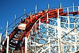 Thrill seekers come around on the drop of the Big Dipper Roller Coaster in Santa Cruz, California. 