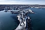 Aerial winter view of Rockport, Massachusetts.
