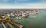 Incredible aerial city skyline panorama photograph of Sandusky, Ohio.