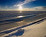Ice formations at the mouth of Sag river emptying into Prudhoe Bay Beaufort Sea Arctic Ocean