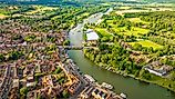 Aerial view of Henley-on-Thames, England.