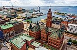 Aerial view of Helsingborg City Hall and the port of Helsingborg, Sweden. Editorial credit: Collection Maykova / Shutterstock.com