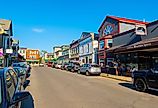 Historic commercial buildings on Cottage Street near Main Street in historic town center of Bar Harbor, Maine. Image credit: Wangkun Jia via Shutterstock. 