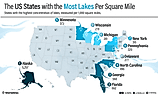 infographic showing the 10 US states with the most lakes per square mile
