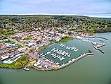 Aerial view of Bayfield, Wisconsin.