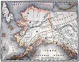 Vintage original map of Alaska, line-colored, dated 1889.