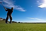 A golfer lines up a drive at The Players Club in Omaha, Nebraska.