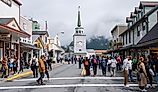 View of the historic Main Street in Sitka, Alaska. Editorial credit: Jeff Whyte / Shutterstock.com.