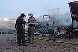 Deadly crash on Interstate 10 (I-10), Paramedics and Firefighters working on the road. 