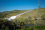 Water flowing down the Oroville Dam spillway. 