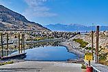 A boat ramp rendered unusable due to receding water levels caused by climate change at Great Salt Lake State Park, Utah