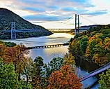 Bear Mountain bridge and Hudson river at sunrise