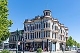  View of the historic Victorian architecture Hastings Building built in 1890 for Lucinda and Loren Brown Hastings with unique features in Port Townsend, Washington