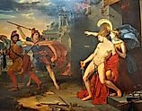 Depiction of the death of Athenian general Alcibiades. By Michaël Martin (photographer). Philippe Chéry (18th century) - Flickr. Painting made in 1791. Non-creative 2-D reproduction of an old painting in the Public Domain. Musée des Beaux-Arts, La Rochell
