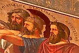 A depiction of Miltiades, alongside Themistocles and Aristides. George E. Koronaios, CC BY-SA 4.0 <https://creativecommons.org/licenses/by-sa/4.0>, via Wikimedia Commons