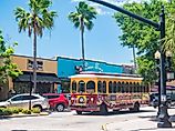 Trolley driving through Main Street in Dunedin, Florida. Editorial credit: Garrett Brown / Shutterstock.com