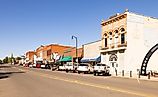 The old business district on Delaware Street in Perry, Oklahoma, USA. 