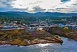 Aerial view of the Depoe Bay, Oregon downtown. Image credit Gchapel via Shutterstock.com