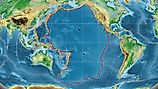 Pacific tectonic plate outlined on the global color physical map