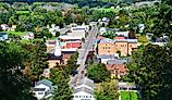 Aerial view of Montour Falls, a small historic village - cityscape at the Main Street, in upstate New York