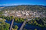 Aerial view of Roseburg, Oregon, in summer.