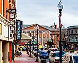 Cambridge, Massachusetts: Looking up Brattle Street to its intersection with Massachusetts Avenue and JFK Street, via APCortizasJr / iStock.com