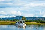 A houseboat on Lake Kariba, the largest artificial lake in the world. 