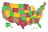 Map detailing the counties of the US. 