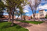 The Yavapai County Courthouse Square filled with businesses in Prescott, Arizona. Editorial credit: woodsnorthphoto / Shutterstock.com
