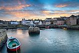 Sunset over Portsoy a fishing village in Aberdeenshire on the east coast of Scotland