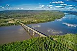 Aerial View of the Bridge and Pipeline Crossing the Yukon River on Alaska's Dalton Highway