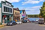A sunny autumn morning view of the historic Main street of Bar Harbor, Maine.Editorial credit: Sean Xu / Shutterstock.com.
