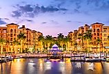 Naples, Florida downtown skyline at dusk.