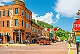 The vibrant Main Street in Deadwood, South Dakota.