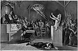 The "Witch No. 1" lithograph depicts the Salem Witch Trials.