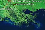 Lay of the Land Between Old River and the Mississippi. This model of the land elevation between the Mississippi, the Atchafalaya, and the Old Ri Elements of this image furnished by NASA.