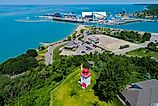 Goderich lighthouse in Goderich, Ontario Canada. Image by Dennis MacDonald via Shutterstock.