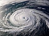 Aerial View of Tropical Superstorm, A Hurricane Eye Forming Over Ocean. 