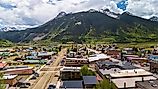 Aerial view of downtown Silverton in San Juan County, Colorado