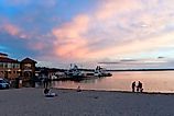 City of Lake Geneva, WISCONSIN: People gathering at the beach near Lake Geneva