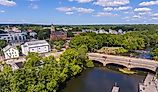 Board Street bridge over Blackstone River near Valley Falls Heritage Park, between Cumberland and Central Falls, Rhode Island, USA.