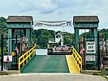 reen gate for Chester-Hadlyme Ferry with boat heading off to the other shore. Second oldest ferry in continuous use in CT. Editorial credit: Rachel Rose Boucher / Shutterstock.com 