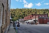 Apple Butter Festival booths in the historic downtown Berkeley Springs, West Virginia.