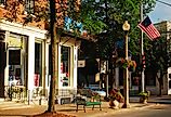 Panoramic aerial view of the town of Stowe, Vermont.